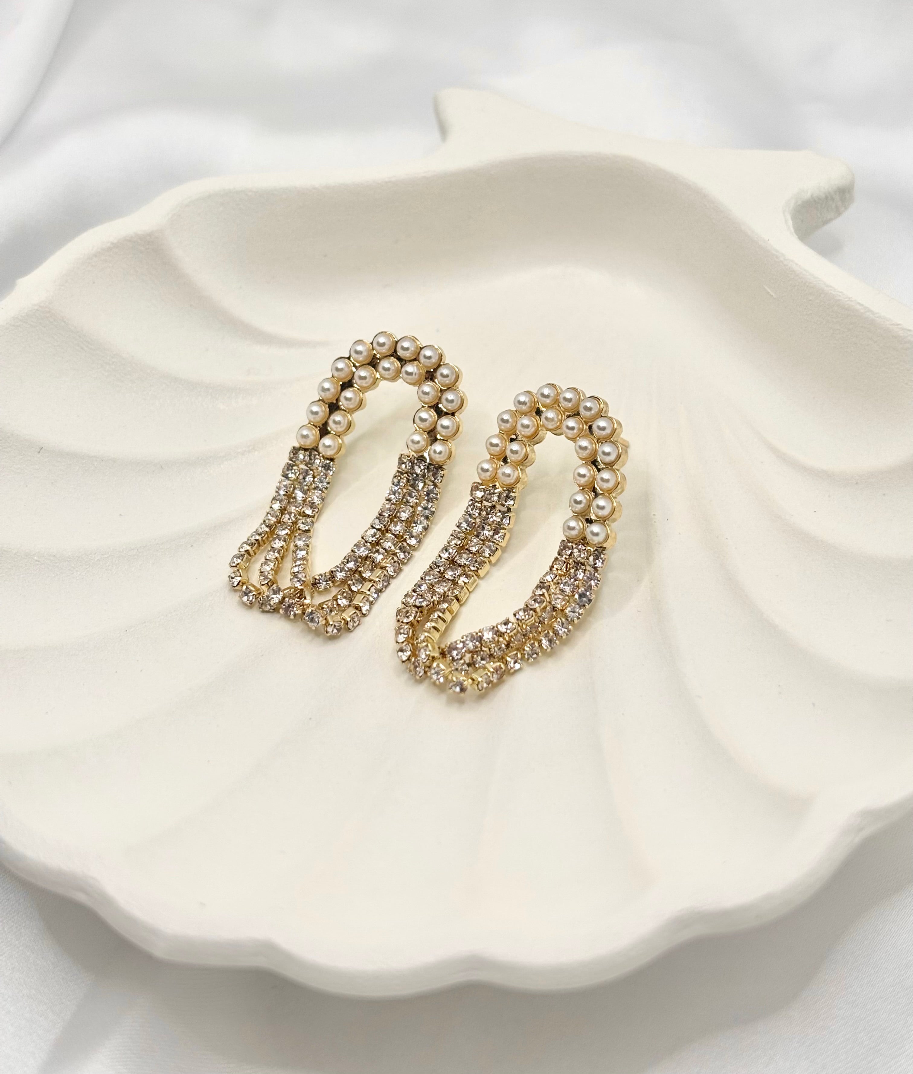 PEARL & CRYSTAL LOOP EARRINGS