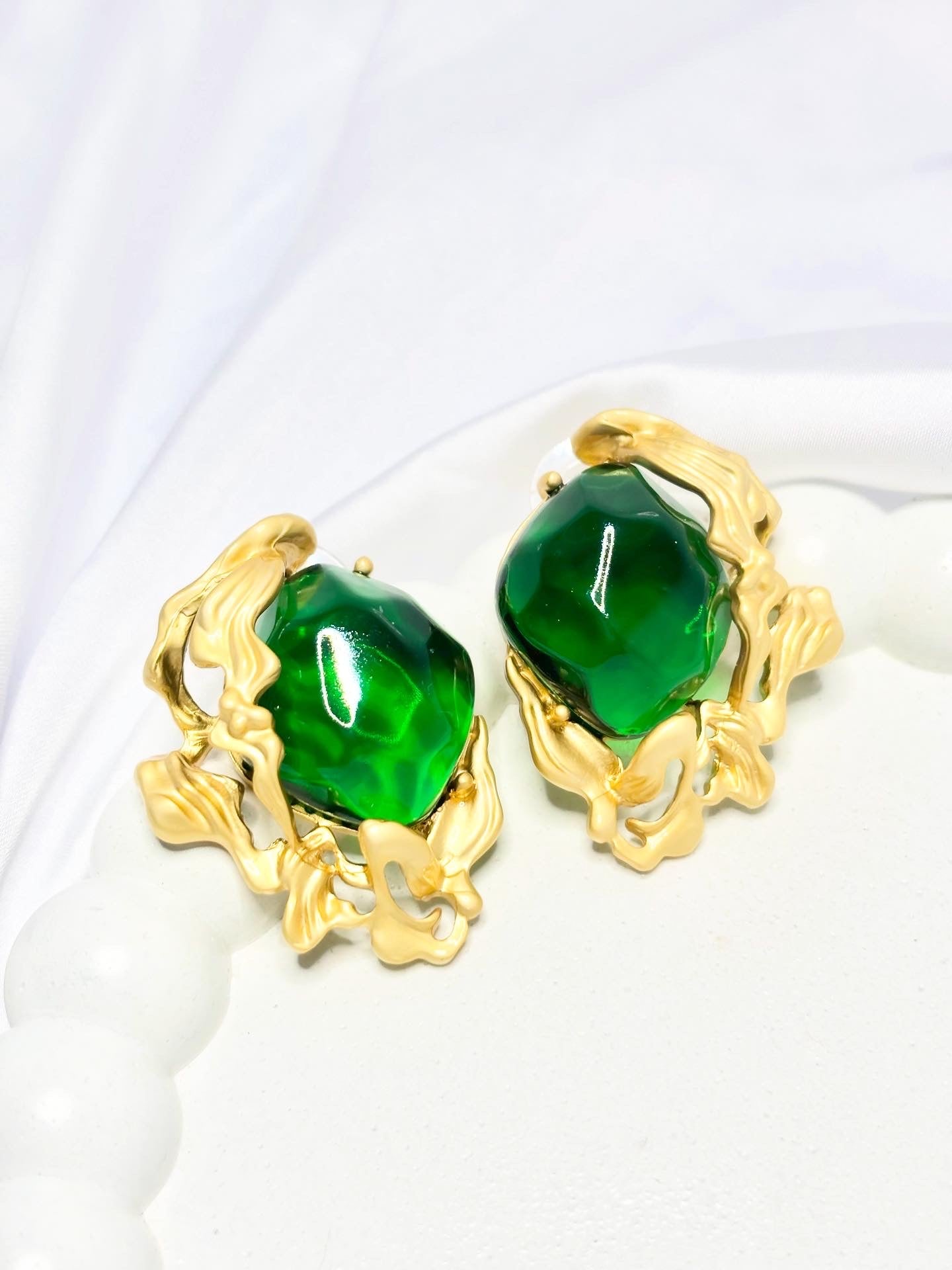 EMERALD MIRAGE STATEMENT EARRINGS
